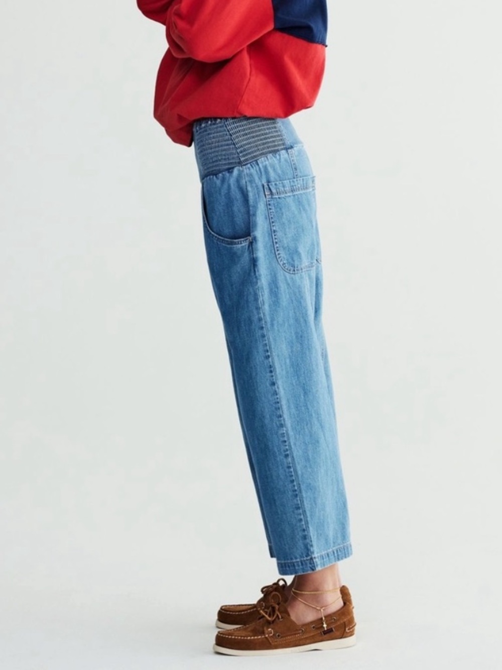 We The Free Crop Lunan Harem Pants Free People Wide Leg Smocked Waist Size M